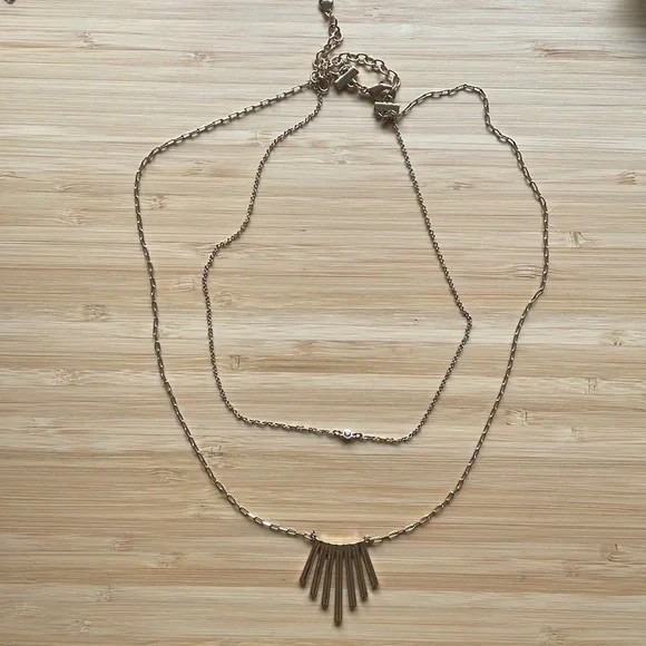 Gold Layered Necklace with Geometric Fan Pendant for Women New this is cool - Picture 4 of 4